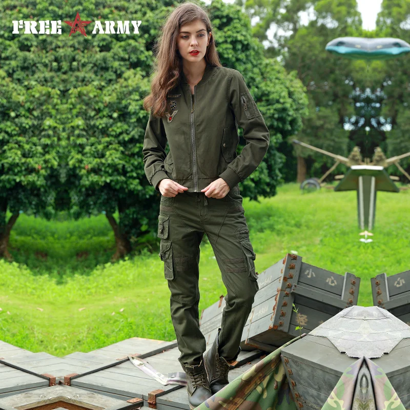 Женская Осенняя куртка-бомбер Повседневная Базовая куртка армейского зеленого
