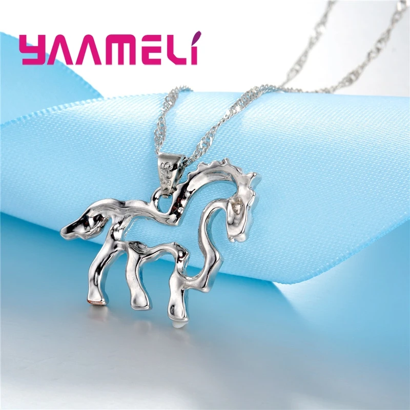 

Luxury 925 Sterling Silver Wedding Jewelry Sets Shinning Clear Gemstone CZ Crystal Horse Pendant Necklace Earrings