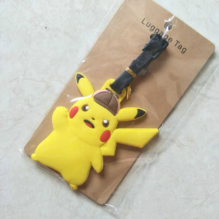 Anime Pokemon Gengar Pikachu PVC key chain Piplup Charmander Squirtle cute funny soft rubber luggage tag boarding pass bag tags