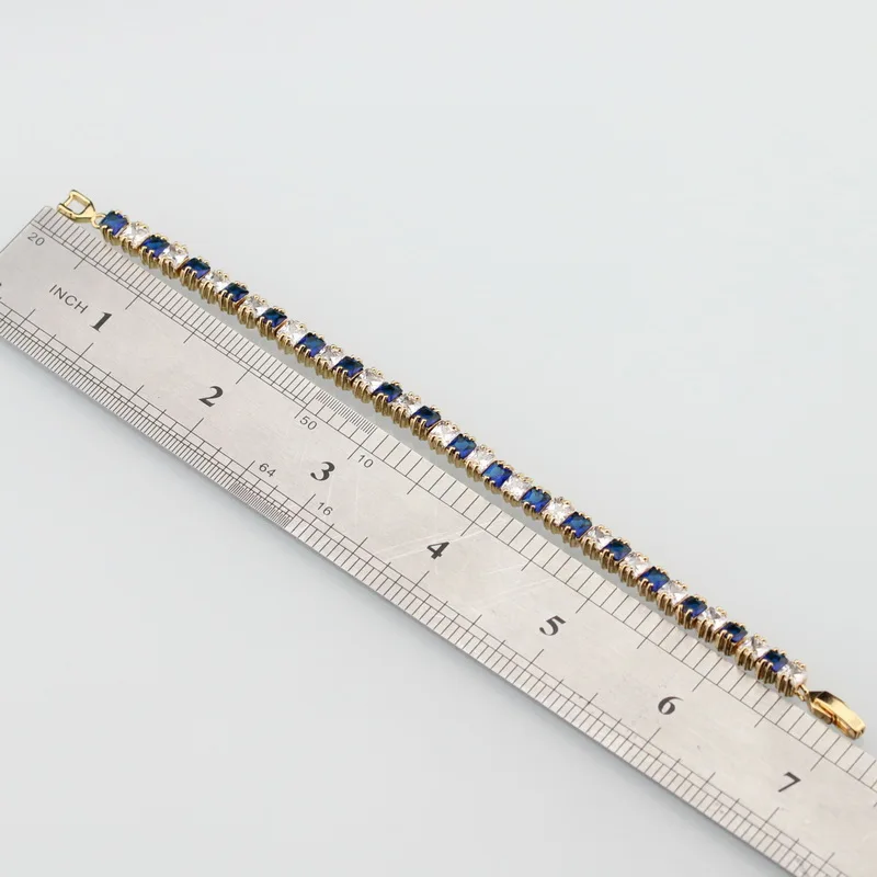 Квадратный белый циркон и Синий Циркон посеребренный браслет для здоровья