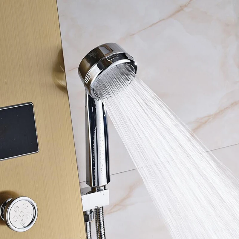 Модная Светодиодная панель для душа с массажными струями золотого цвета + Ручная