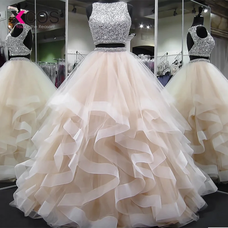 XCOS два предмета платье для выпускного вечера лиф с бусинами Vestidos de fiesta largos elegantes