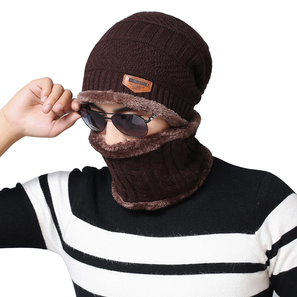 Теплый Лыжный спорт на открытом воздухе зимние вязаные шерстяные шапка и шарф