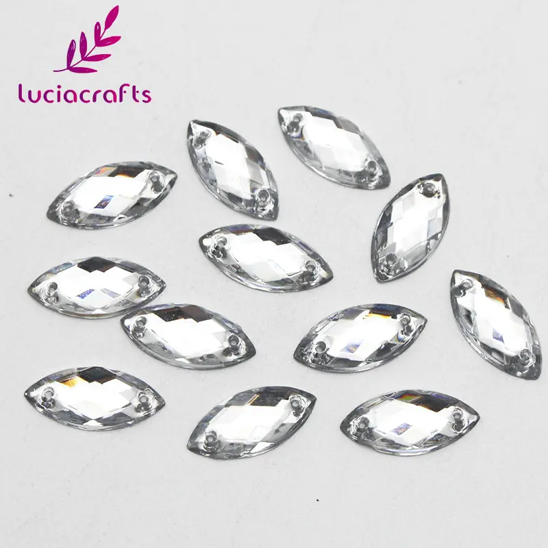 Lucia crafts 7*15 мм пришивные стразы кристалл акриловые камни две бусины с отверстиями DIY для одежды/сумки 50 шт./лот D1110