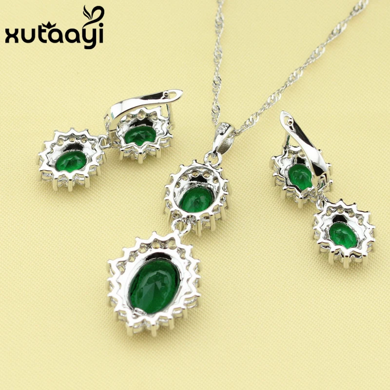 Superb Green Stones Silver Bridal Wedding Fashion Health Jewelry Set Earrings Necklace Pendant Rings | Украшения и аксессуары