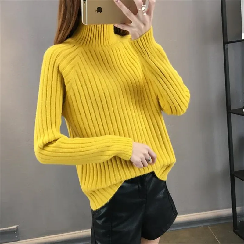 Женский вязаный пуловер с высоким воротником длинным рукавом | Женская одежда