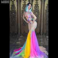 sexy colorful lace mesh print stretch rainbow dress birthday party nightclub bar concert dj singerdancer costume