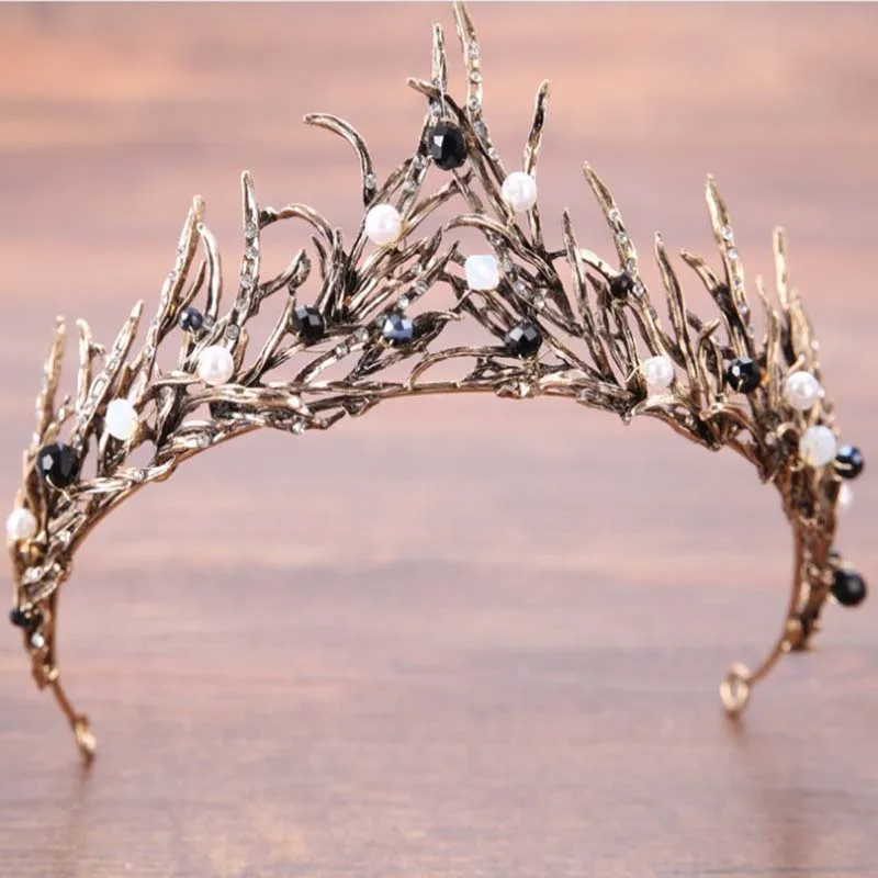 Трендовые серебряные хрустальные свадебные королевские короны украшения для волос покрытые Стразы Диадемы парики женские свадебные аксессуары для невесты - Окраска металла: Ancient gold