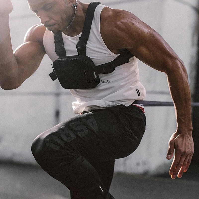 Мужская нагрудная сумка уличная спортивная в стиле милитари с ремнем для денег и