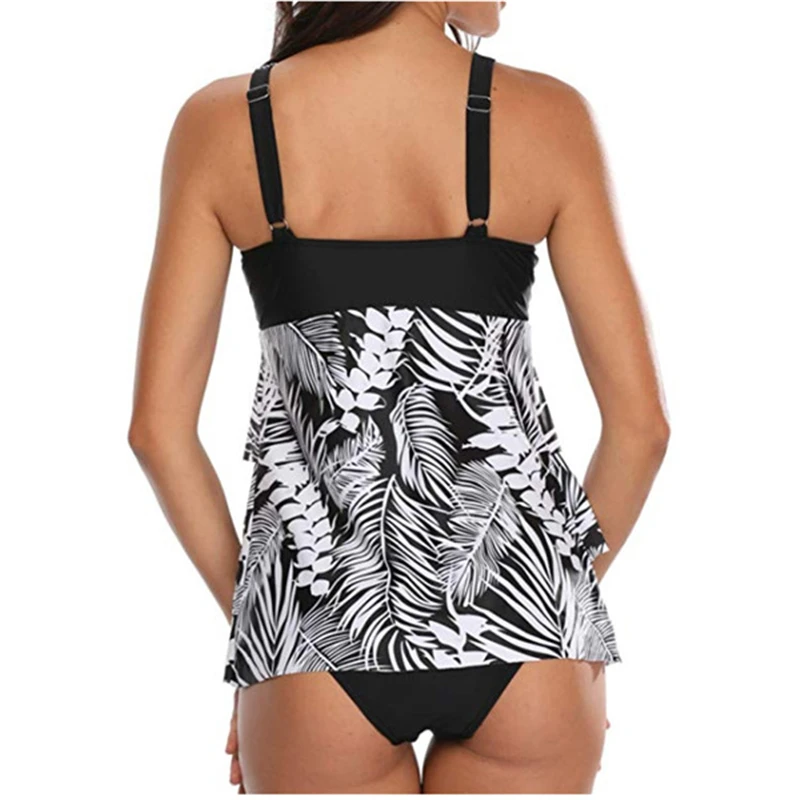 2019 танкини больших размеров Комплект женский купальник из двух частей с принтом
