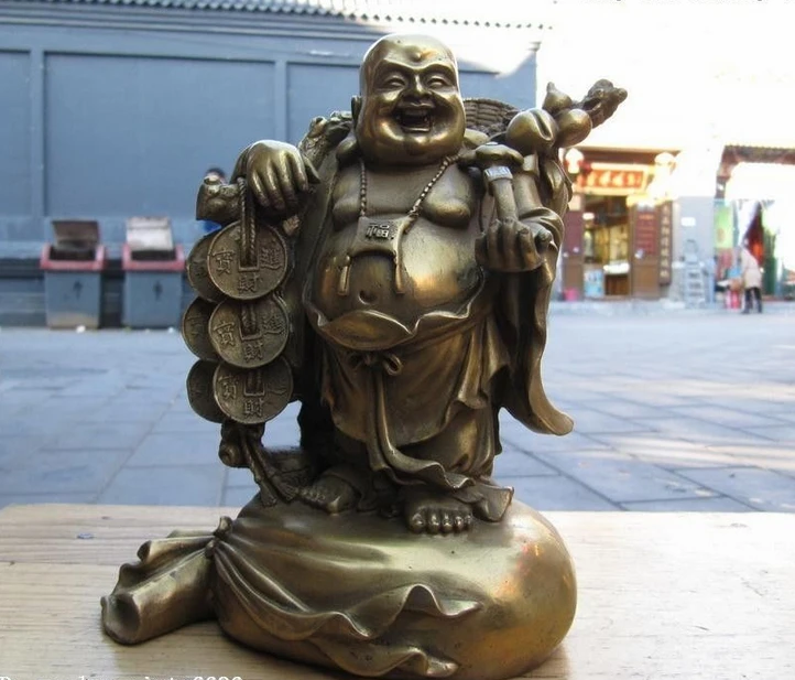 

Xd 00433 Китайский народный латунный смех Будда Майтрея На Yuanbao elder статуя