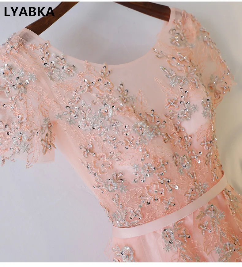 Scoop Neck Evening Dress Robe De Soiree Tulle With Appliques Dresses Short Sleeve Real Photo 2019 Vestido Festa | Свадьбы и