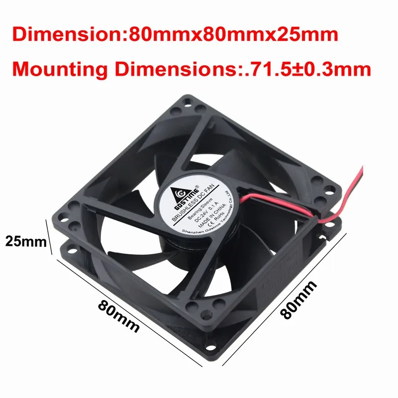 Gdstime 5 Pcs 80mm*80mm*25mm DC 24V Brushless Cooling Fan 80mm x 25mm Ventilator PC Case CPU Computer Cooler 8025 8cm 2Pin | Компьютеры и