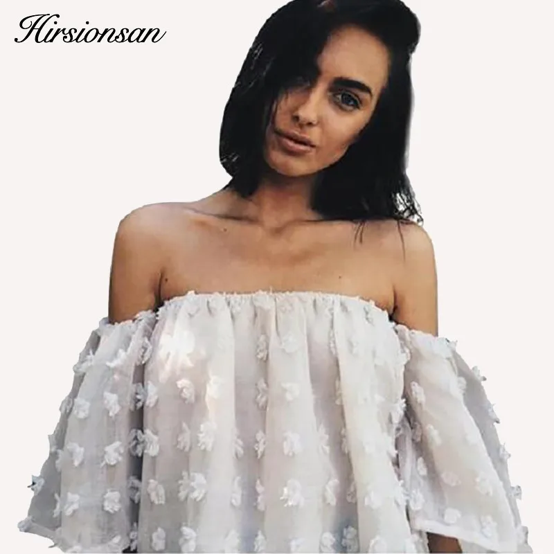Сексуальные блузки с открытыми плечами женские 2019 новые пышные рукава 3D
