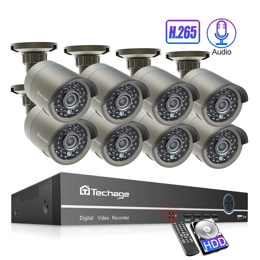 Techage 8CH 1080P POE камера система NVR 2mp h.265 Аудио Звук комплект системы охранного