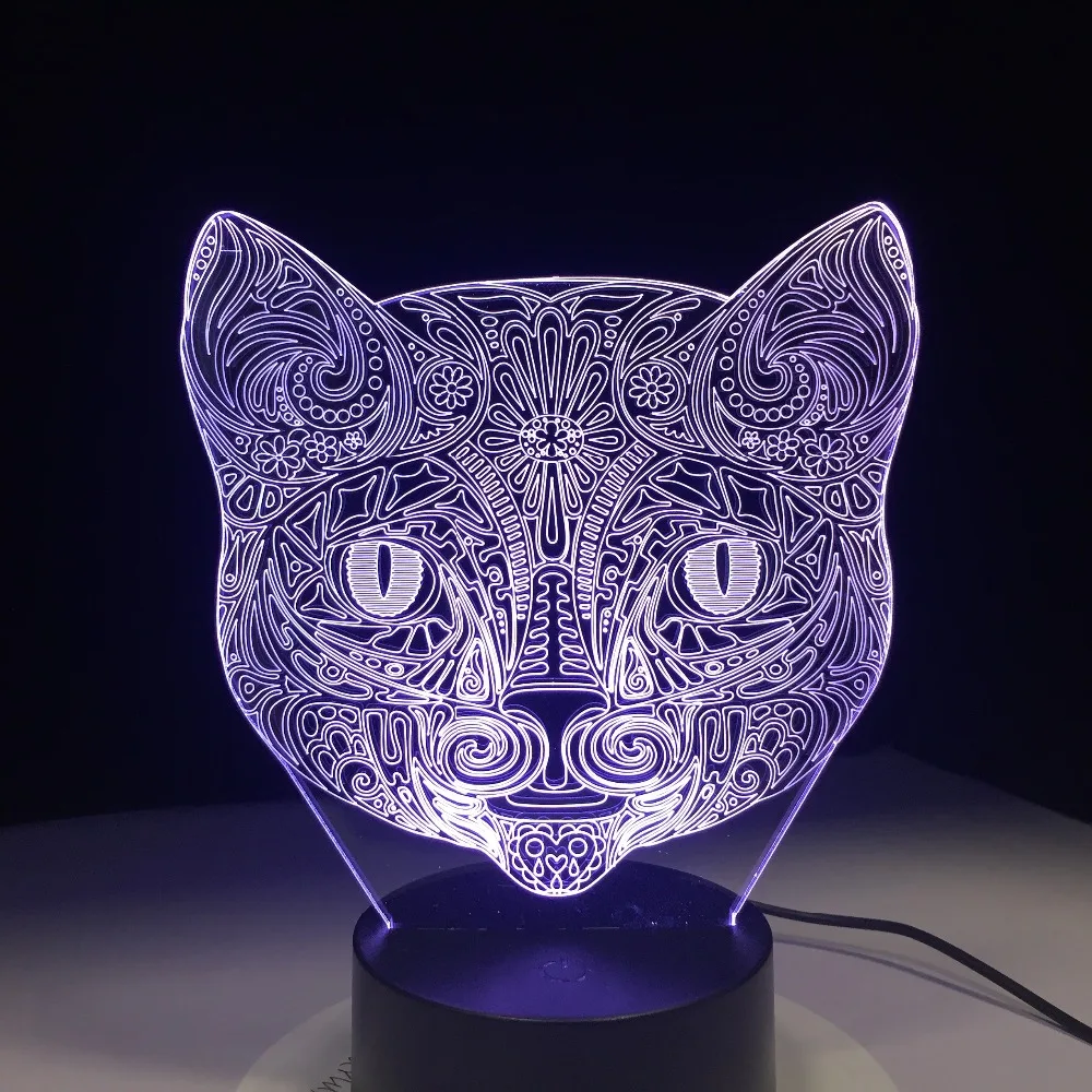 3D визуальная лампа в виде кошачьего лица Оптическая иллюзия светодиодный