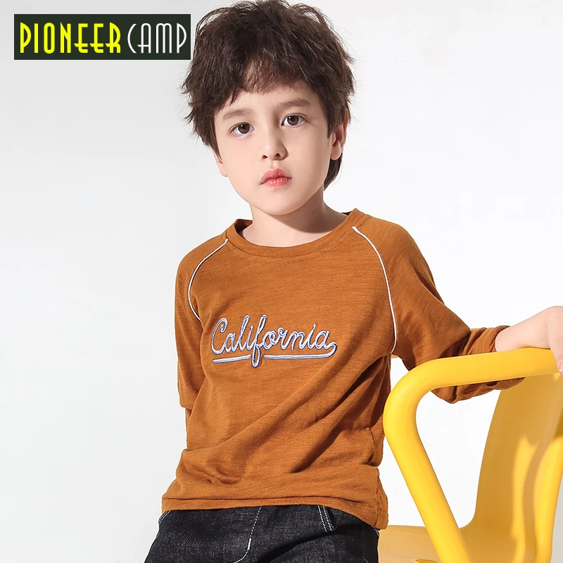 Pioneer kids/Новая Осенняя футболка с длинными рукавами модная вышитыми буквами для