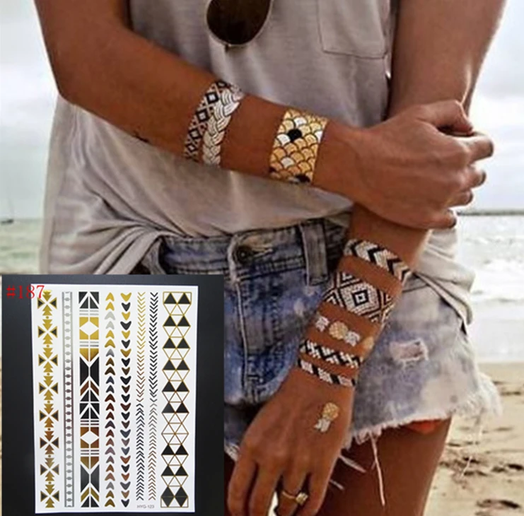 New Metalic Gold Tatoo Temporary Flash Tattoos Henna Metal Bling Body Paint Stickers Arabic Tattoo tatoo | Красота и здоровье