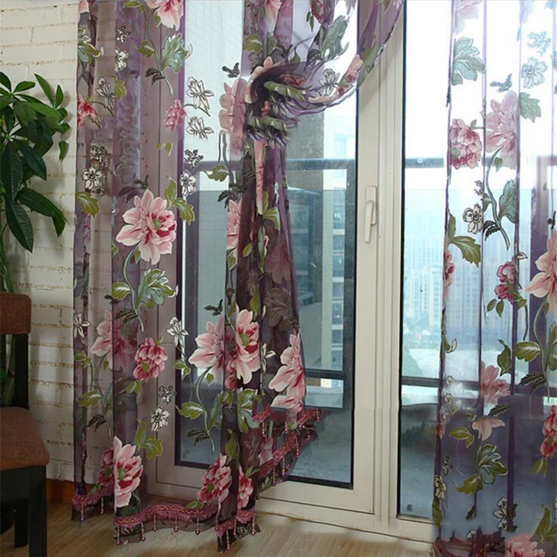Романтический Тюль занавески s для гостиной выгорания Пион цветочный бисером