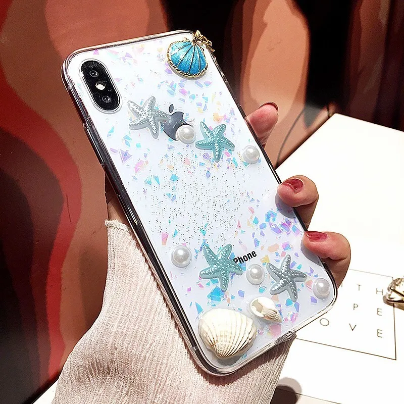 Для iPhone XS чехол для MAX XR Милые 3D жемчужные раковины кисточки Мягкие силиконовые