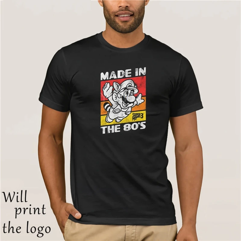 Men t shirt Raccoon Mario Made in the 80s Graphic Classical Round Collar Tops Black t-shirt | Мужская одежда