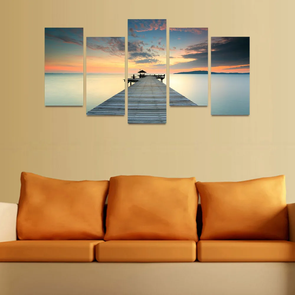 Оригинальный масляные чернила HD Холст Картина мост об океане в сумерках подарок