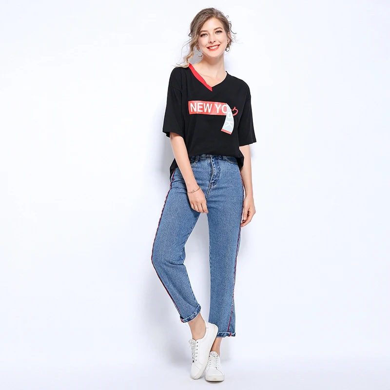 Diwish Harajuku футболка Летняя женская с буквенным принтом короткий рукав черная Топы
