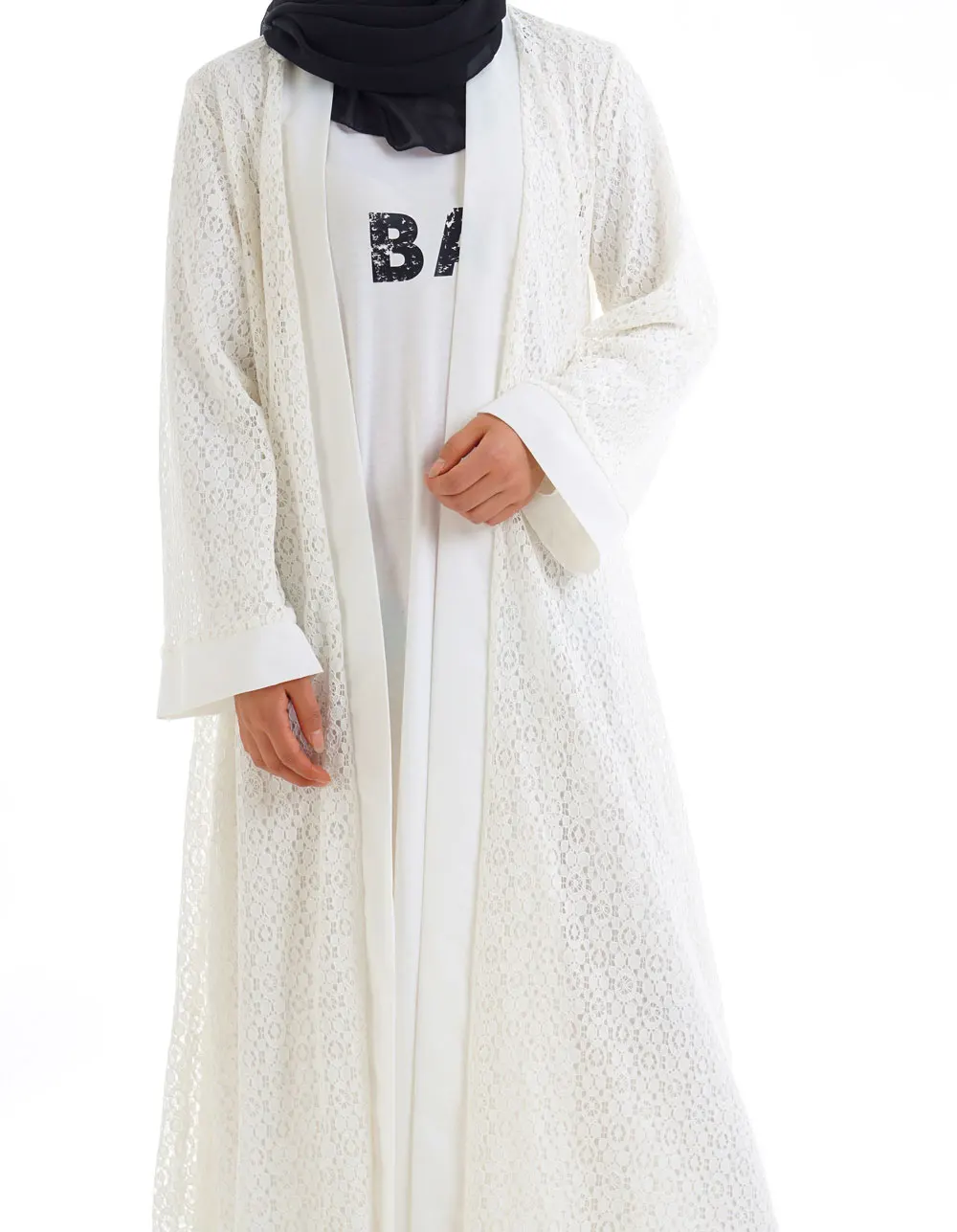 Белое хлопковое кружевное мусульманское платье абайя исламские женщины