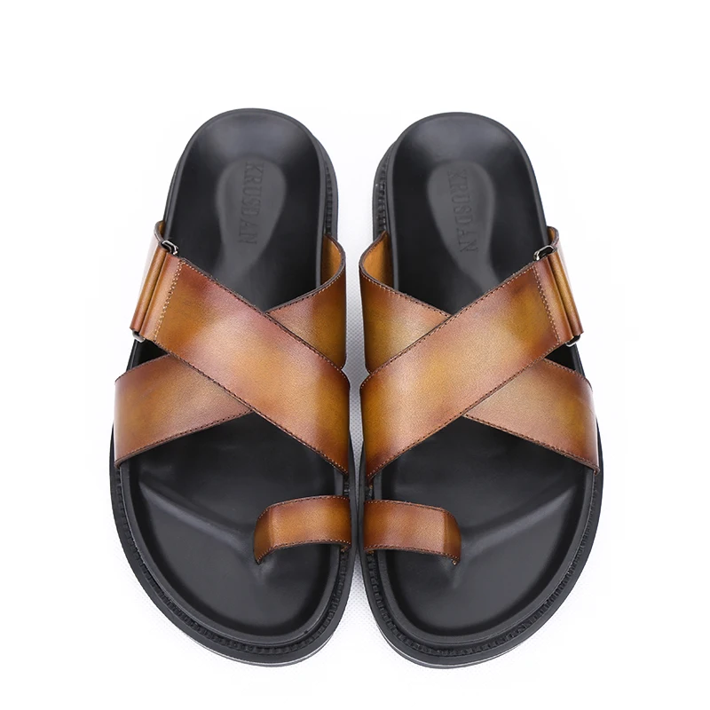 Мужские шлепанцы Летние мужские из кожи с натуральным лицевым покрытием Модные