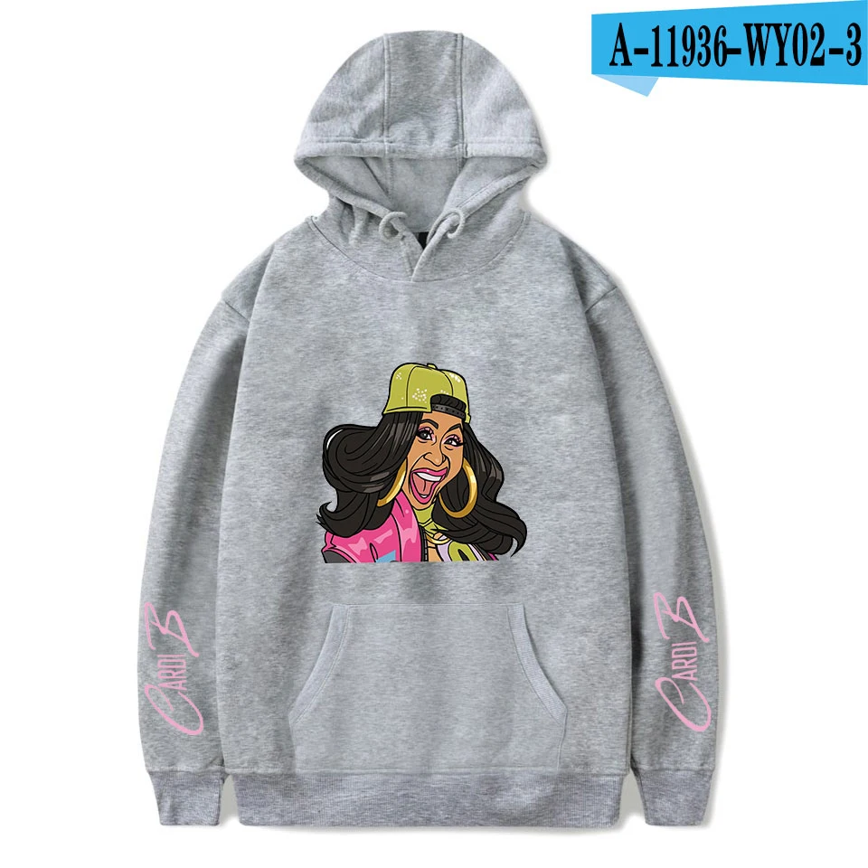 gray Осень Cardi B толстовки для женщин и мужчин модные толстовки хип-хоп худи Cardi B Женские/толстовки для девочек пуловер черная одежда - Цвет: gray