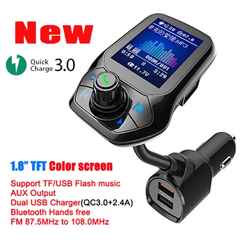 Black JINSERTA, быстрая зарядка 3,0, Bluetooth, fm-передатчик, двойной USB, 1,8 дюймов, TFT экран, FM модулятор, комплект, Автомобильный mp3 плеер, TF, USB, музыкальный - Название цвета: Black
