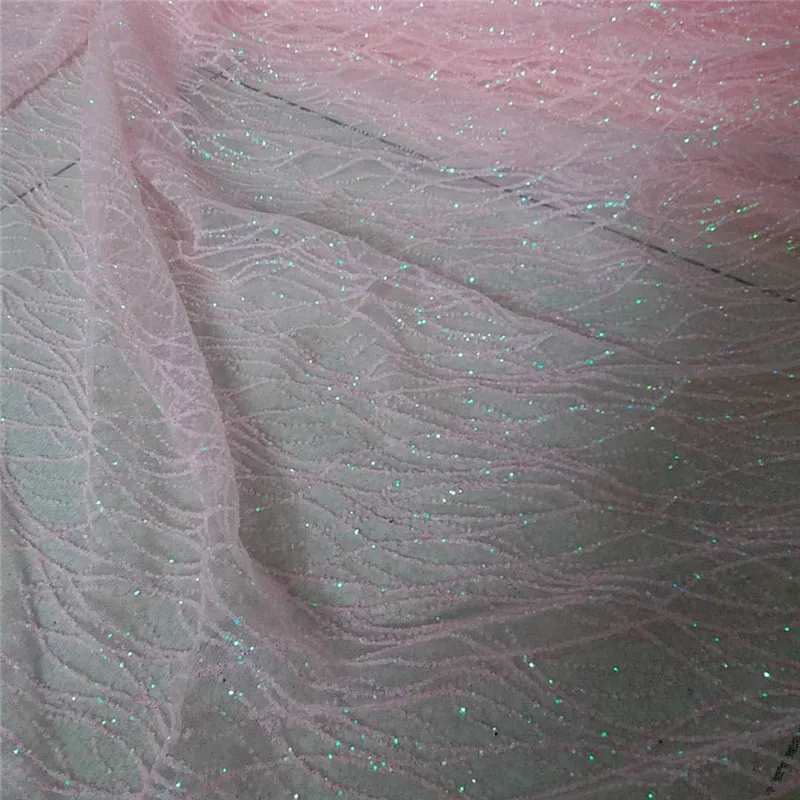 Light pink color Fashion glued glitter lace fabric H-1967 shinny fao wedding decoration | Дом и сад