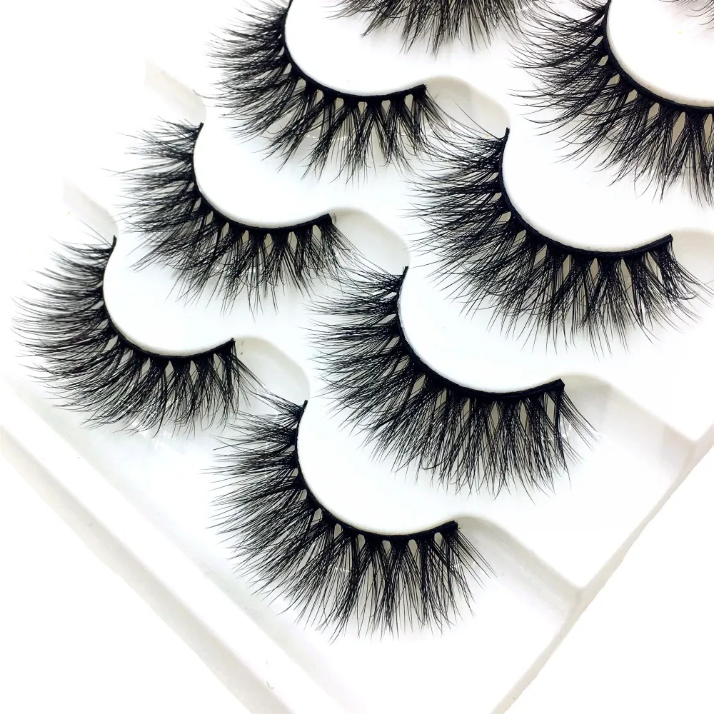 Накладные 3D ресницы из норкового меха 5 пар натуральные/Густые длинные для