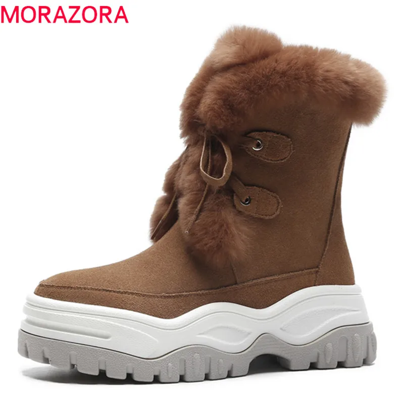 MORAZORA 2020 hot sale ankle boots women cow suede leather winter snow lace up round toe platform shoes woman pink | Обувь