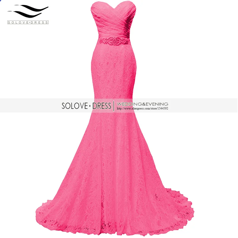 Solovedress, элегантное вышитое бисером милое кружевное платье цвета шампанского для выпускного вечера,, вечернее платье русалки с поясом, vestido de festa longo W01 - Цвет: Rose Red