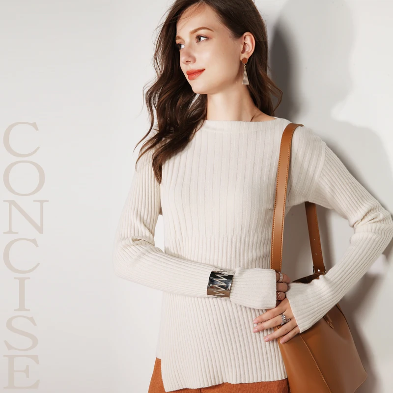High quality pure cashmere sweater O-neck autumn and winter new fashion slim striped women's pullover | Женская одежда