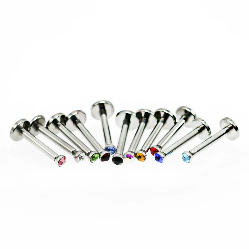 10 шт./лот разноцветные шпильки для губ из нержавеющей стали пирсинг с кристаллами
