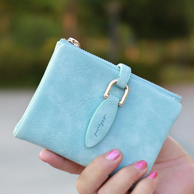 Light blue Prettyzys женский короткий клатч с застежкой-защелкой винтажный матовый женский кошелек модный маленький женский кошелек короткий держатель для карт - Цвет: Light blue