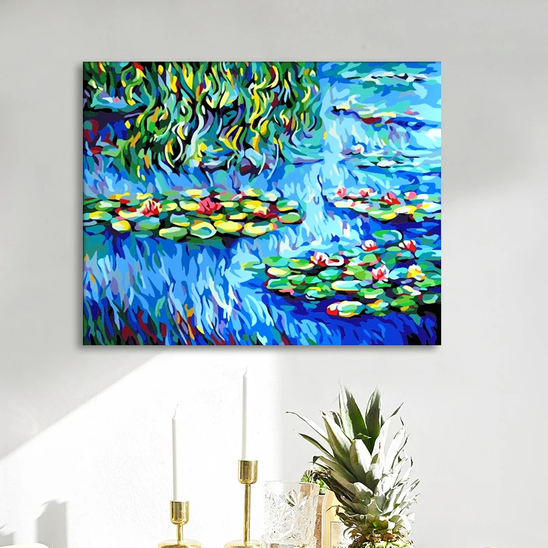 Раскрашивание по номерам картины Клода Моне виды водных лилий следов лотосов