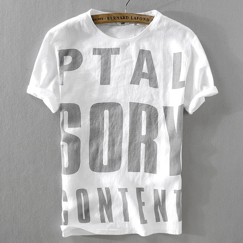 Футболка мужская льняная Повседневная дышащая рубашка с буквенным принтом