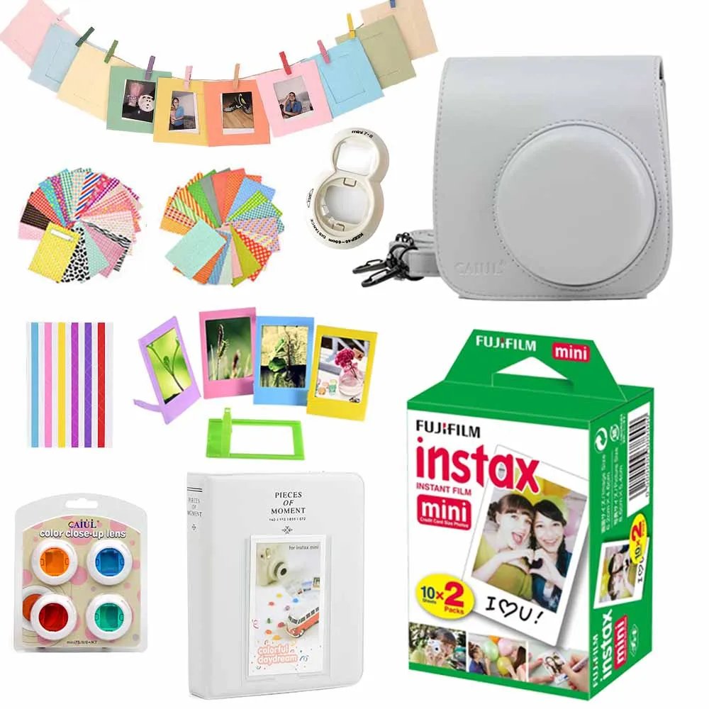 Smoky White Set Для Fujifilm Instax Mini 8 Mini 9 мгновенная фото камера из искусственной кожи чехол сумка чехол+ 20 листов Instax Mini плёнки+ набор аксессуаров - Цвет: Smoky White Set