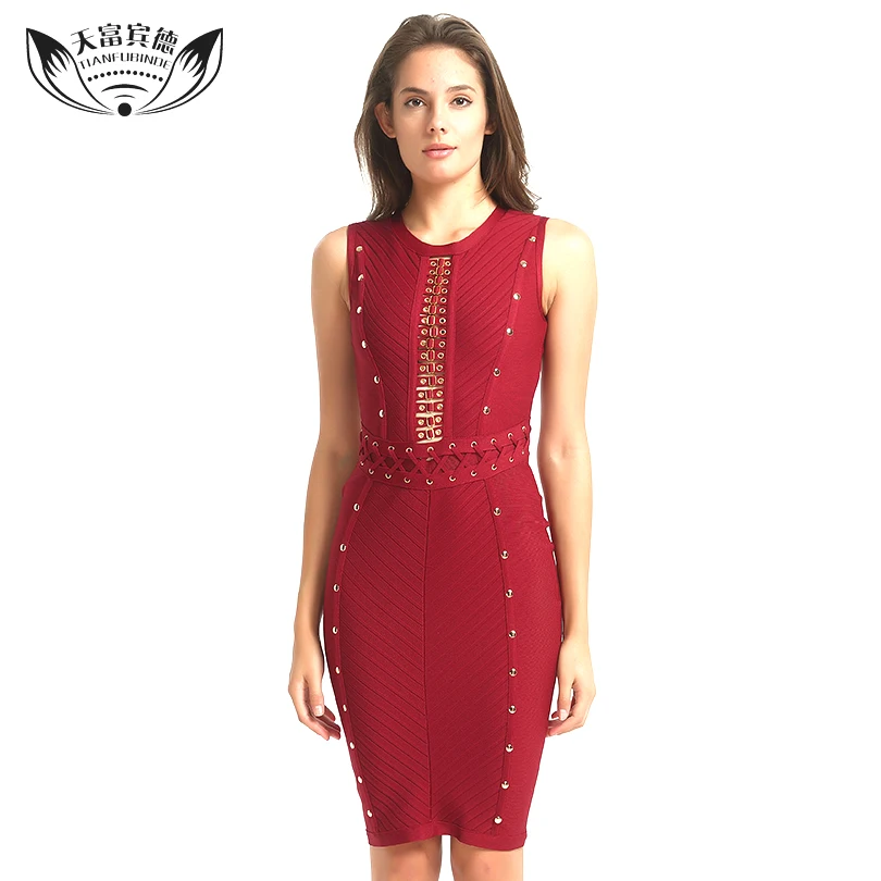Новинка 2017 года Для женщин Бандажное платье круглым носком и металлическими