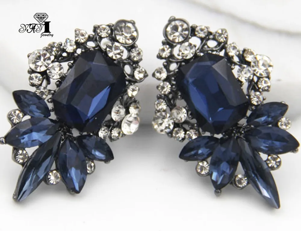 YaYi Jewelry Blue Glass Rhinestone Dangle Crystal Earring Women's Fashion Ancient Silver Color Gem Long Earrings Gift 1259 | Украшения
