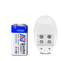 hot sale 1pcs 1000mah large 9v lithium ion rechargeable battery metal detector battery 1pcs smart 9v charger