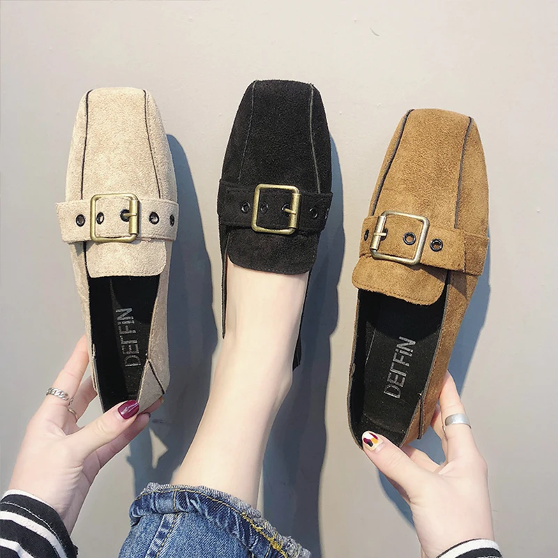 Туфли женские с квадратным носком повседневные туфли на плоской подошве