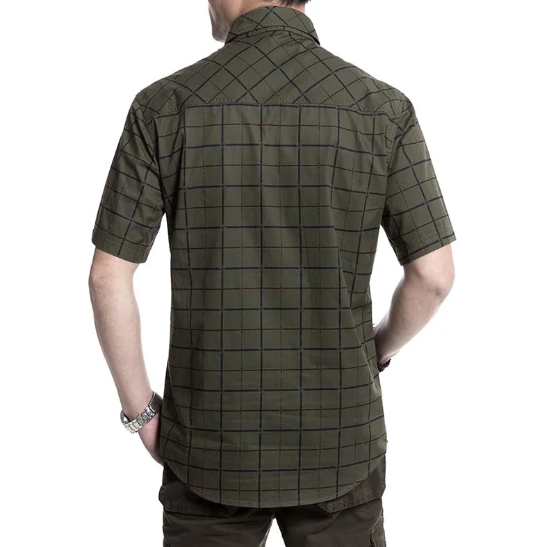 Размера плюс M~ 4XL 5XLSummer Для Мужчин's хлопковые рубашки в клетку синяя однотонная Цвет платье короткий рукав рубашки Повседневное человек брендовая одежда
