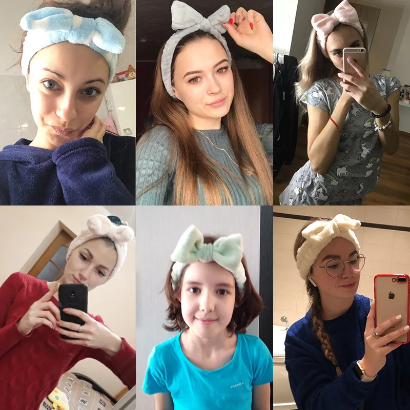 Новые однотонные мягкие бантики из кораллового флиса с бантиком для женщин и девочек, повязка для волос для мытья лица, повязка для купания, головные уборы, аксессуары для волос