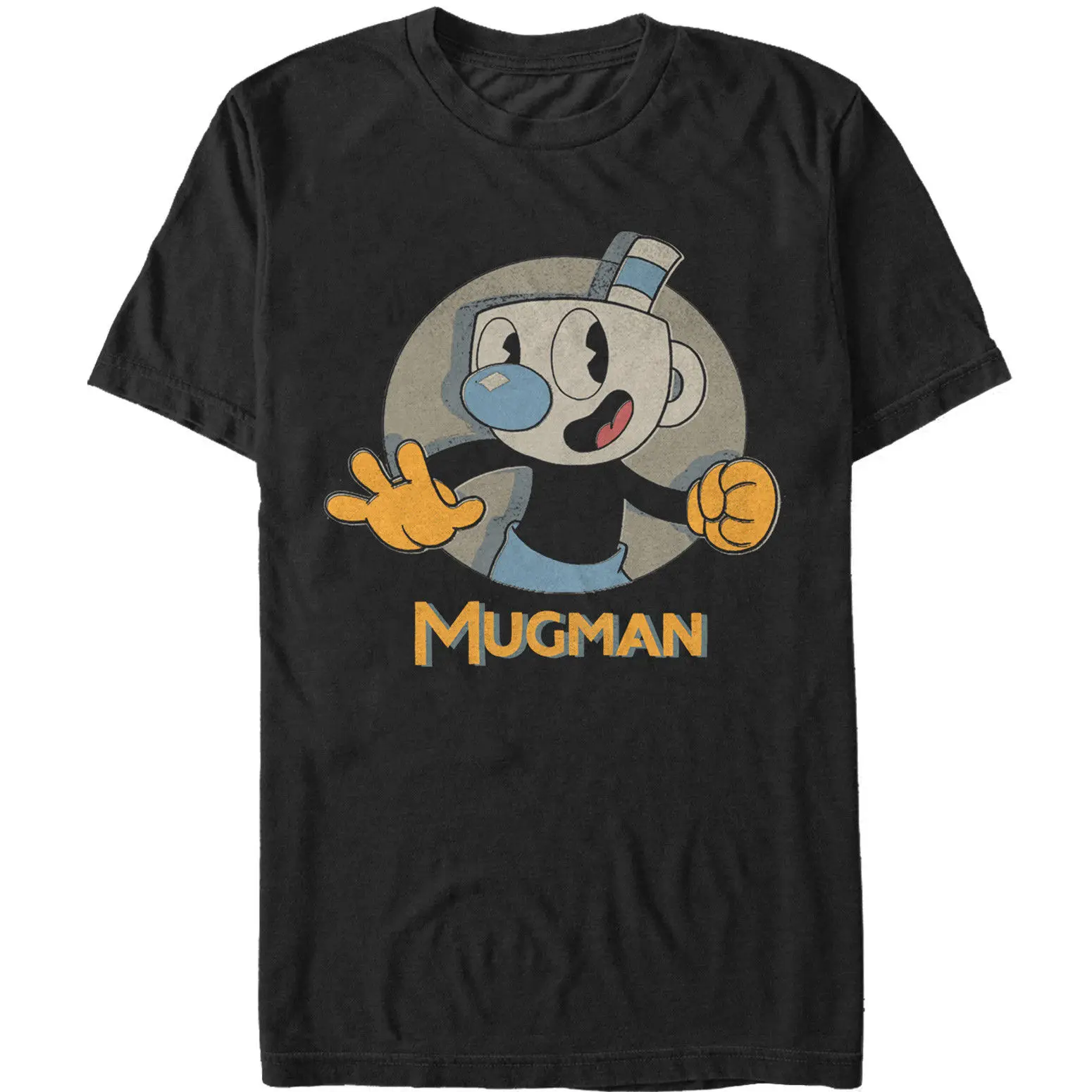 Cuphead Mugman Portrait Circle Мужская графическая футболка забавная из 100% хлопка|Мужские