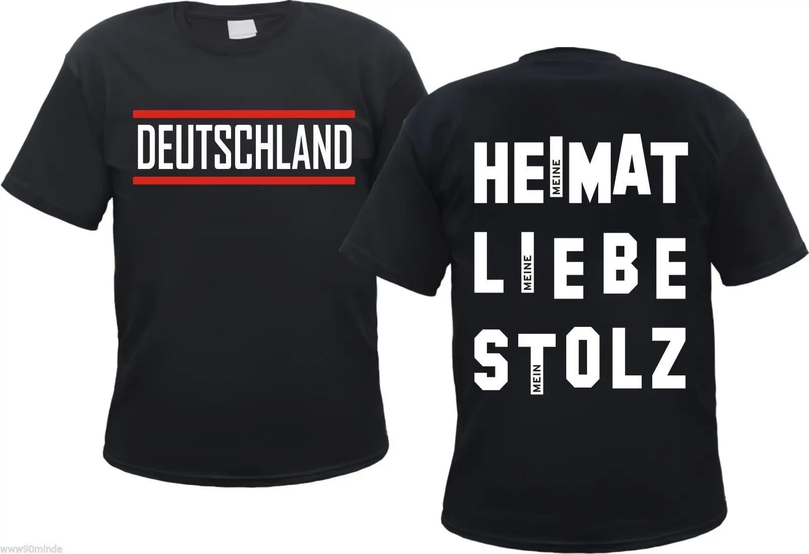 

Germany T-Shirt - Heimat / Liebe / Stolz - Size S to 3XL - Black and White Red
