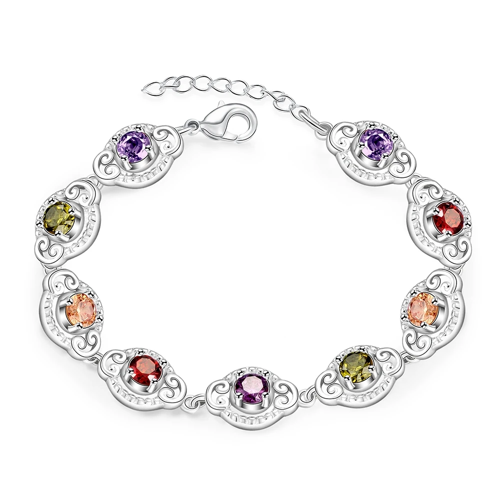 

Pretty Colorful Multi Colors Bracelets 925 Sterling Silver With Extender Woman Lady Bracelet Bangle Jewelry Top Sell